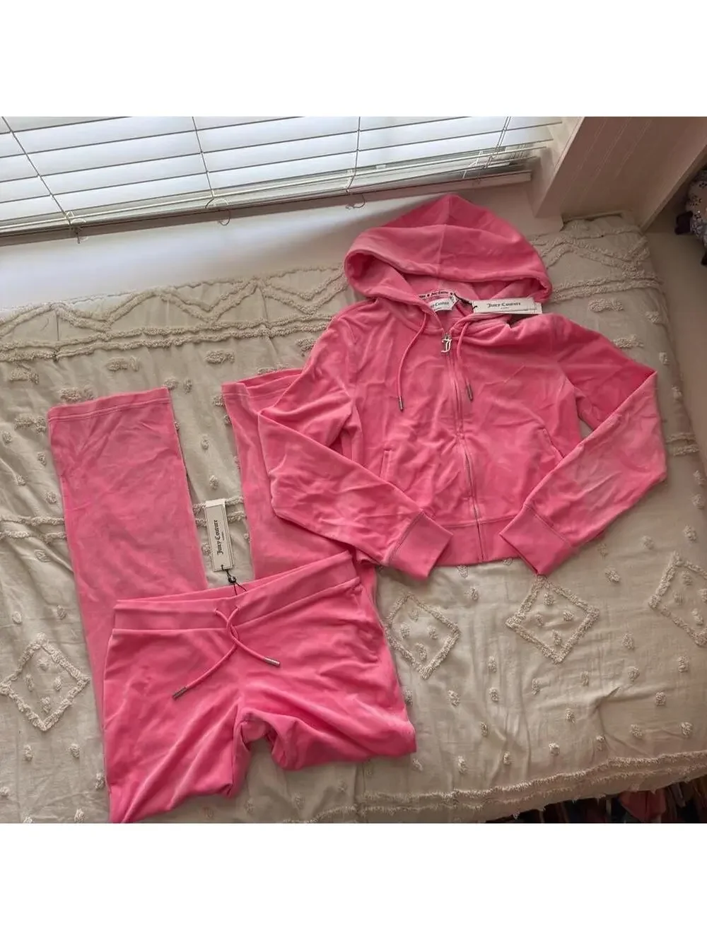 Juicy Couture Hot Pink Velour Matching Set Pants S Zip Hoodie M NWT